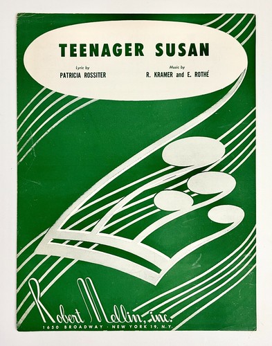 Teenager Susan 1958 VTG Sheet Music Piano Vocal Patricia Rossiter Kramer Rothe