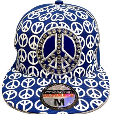 Retro Vintage Flat Peak Baseballkappe, Peace Strass Mütze Streetwear Designer