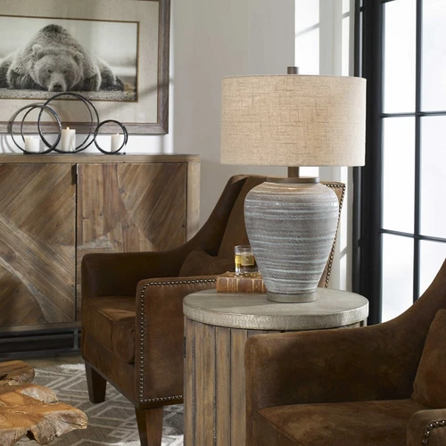 Pelia Ceramic Table Lamp Light Aqua Blue Rustic Bohemian ~ Uttermost 26228 - Picture 3 of 9