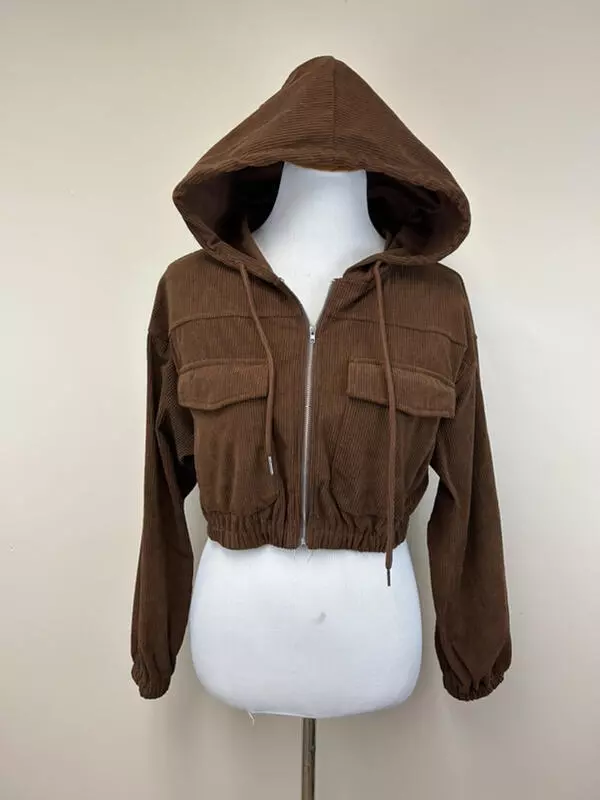 Corduroy crop online hooded jacket