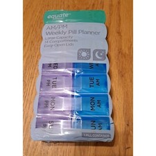 Equate am/pm weekly Pill planner 14 compartments large capacity easy open new