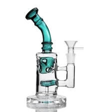 8" Tall Glass Bong Bent Recycler Filter Glass Water Pipe Smoking Hookah 14.5mm