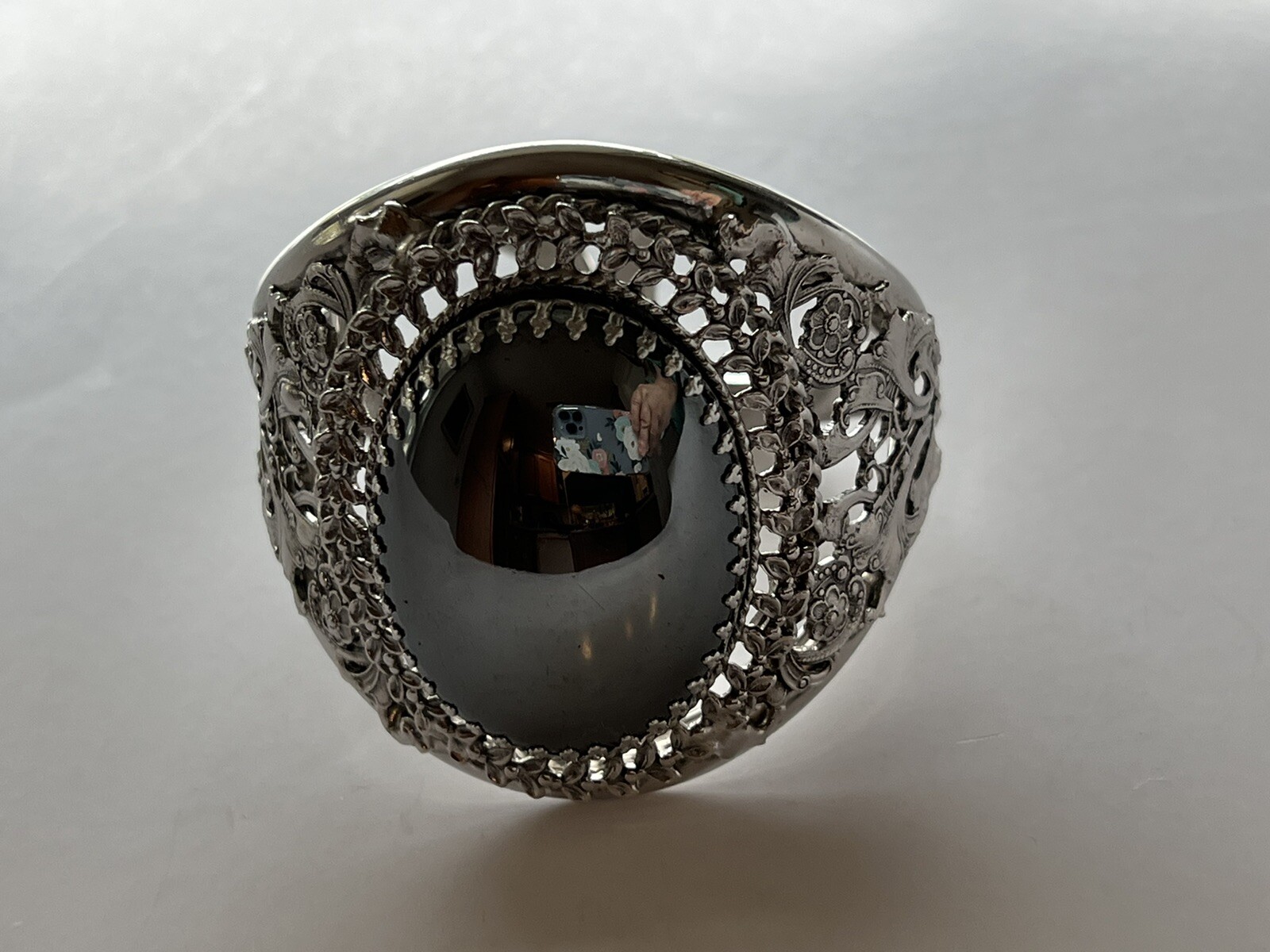 Vintage Hematite Large Stone Statement Bracelet S… - image 1