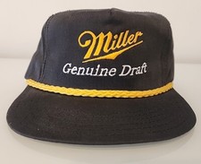 Vintage Miller Genuine Draft Rope Hat Made In USA Adjustable Black Yellow