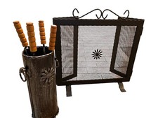 PARASCINTILLE PER CAMINO CON TRESPOLO 4 PZ IN FERRO BATTUTO ARTIGIANALE