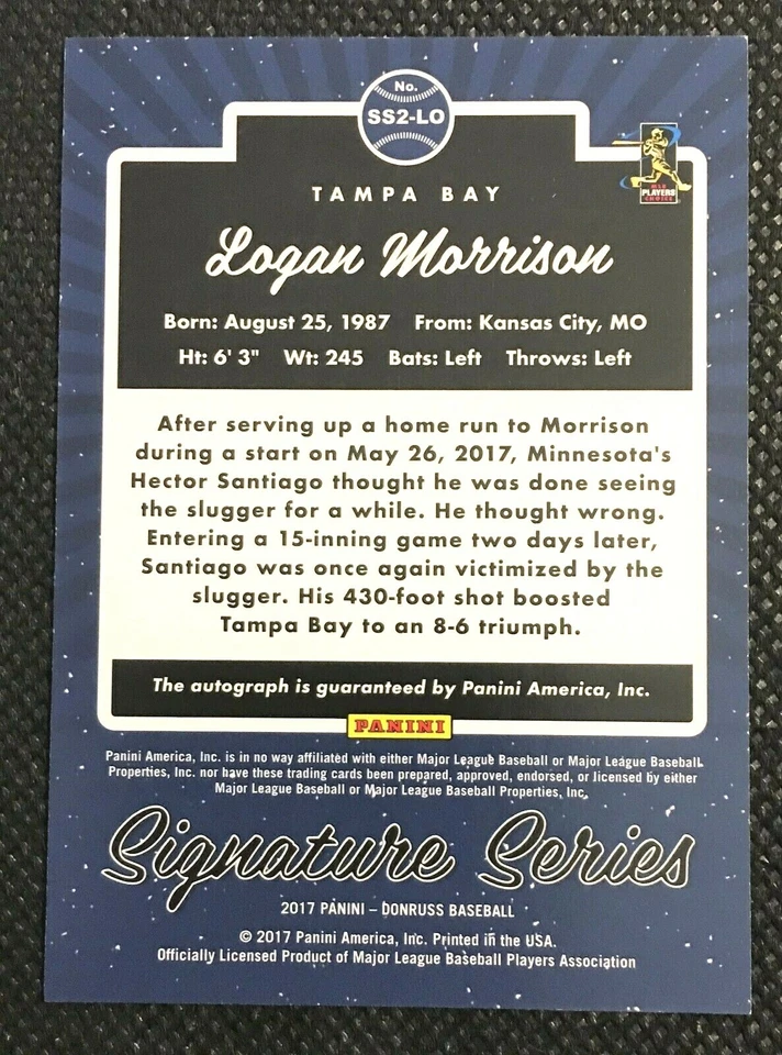2017 Donruss Signature Series Pink /10 Autograph #SS2-LO Logan Morrison Rays SSP - Image 3 of 3