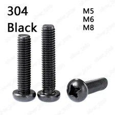 Black 304 Stainless Steel Phillips Cross Small Pan Head Screws M5 M6 M8