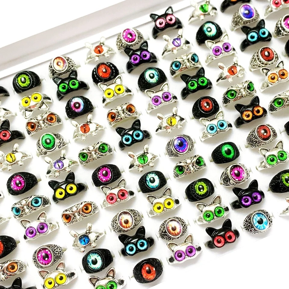 Venta al por mayor 30 piezas Mezcla Lindo Ojo de Animal Gótico Vintage Anillos Fiesta Regalo Joyería Lotes Foto 4 de 4