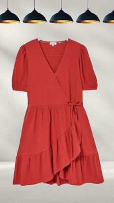 Ex Fat Face Damen Danica Jersey Wickelkleid in Rostrot (etwas defekt)