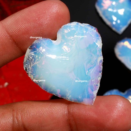 Opalite Heart Healing Stone Crescent Heart Shape Metaphysical Glass Carving - Picture 3 of 9