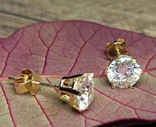7.00 Ct Certified White Diamond Solitaire Studs, Yellow Gold Finish, Great Shine