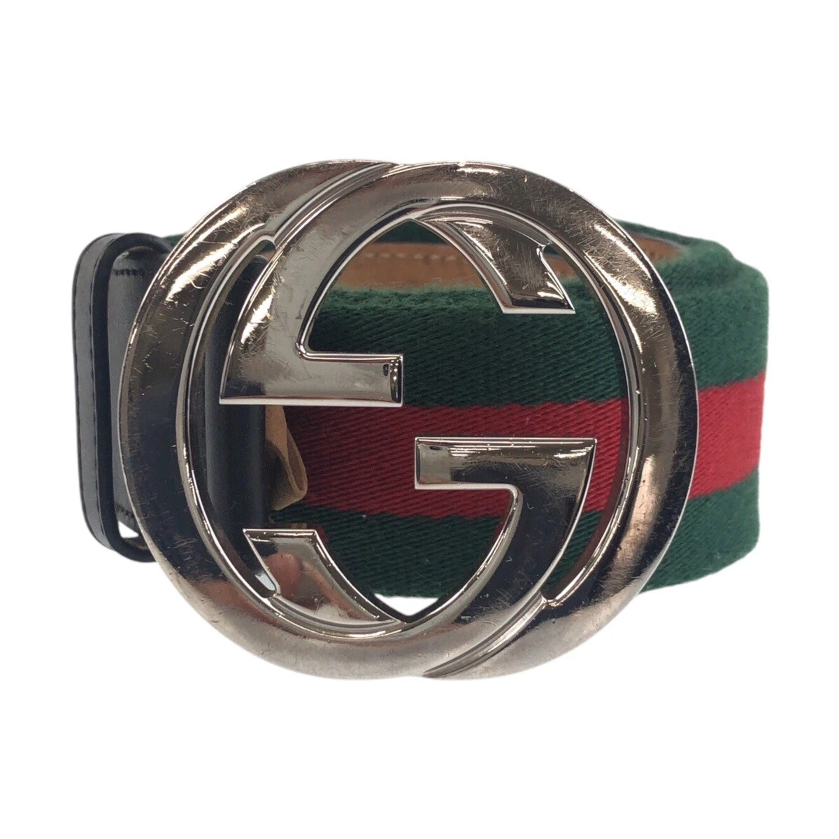 Ceintures GUCCI Web Stripe imbriquées 411924 vert noir argent toile/cuir