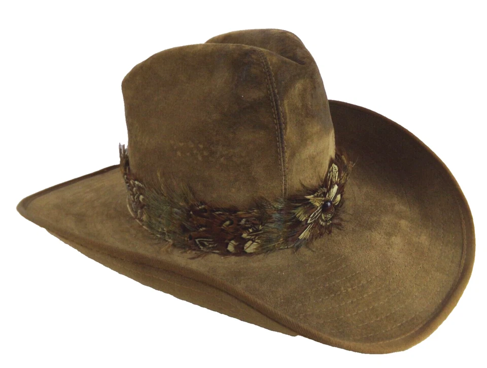 Sombrero Hush Puppies Vintage Cuero Marrón y Plumas Talla 6 7/8 Foto 2 de 4