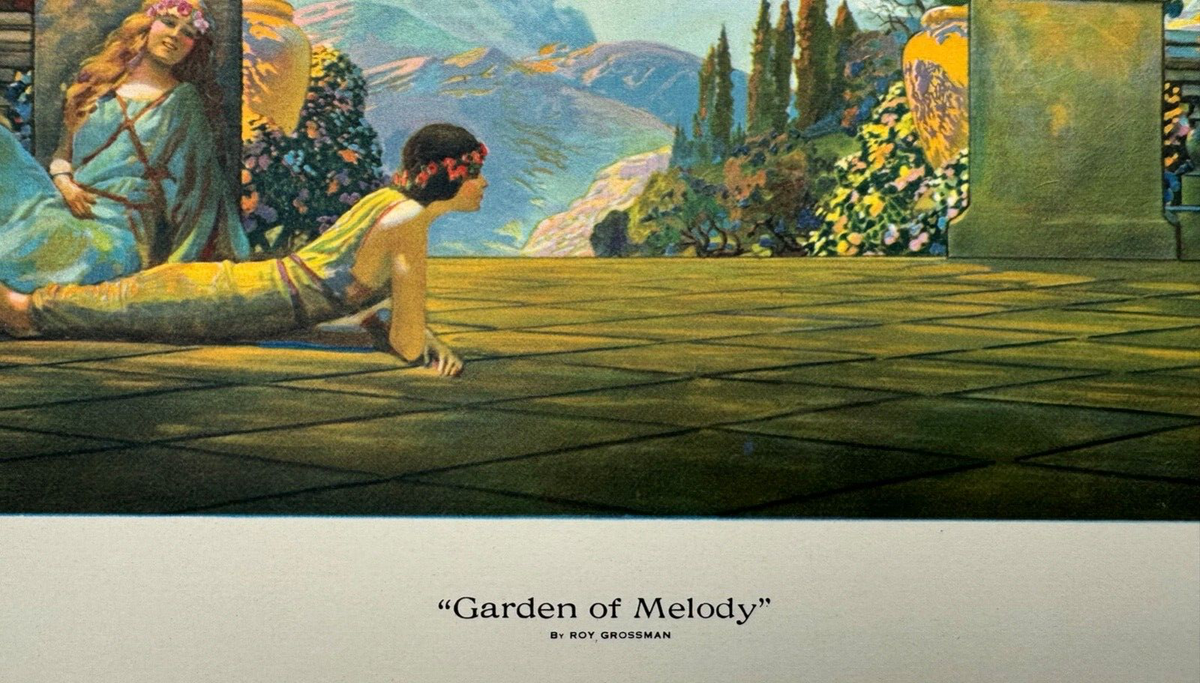 Vintage Roy Grossman Garden of Melody Print 15x23 Art Nouveau