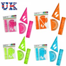 Neon Maths Set Bright Colours School Math Flexible Ruler Protractor Square 3 PC