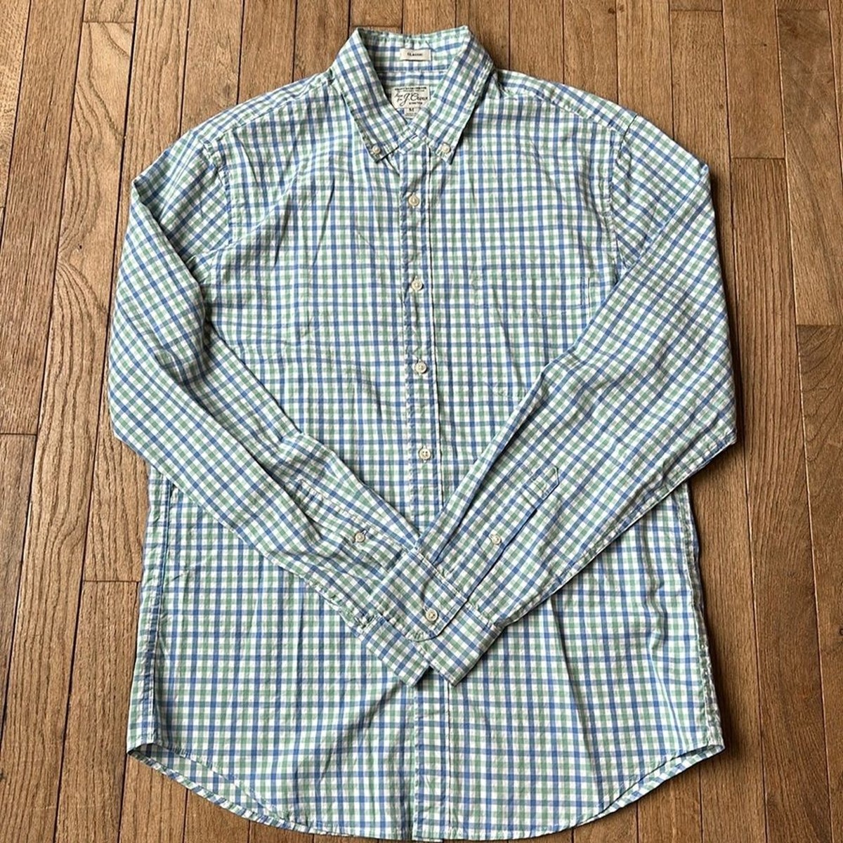 Crew Men's M organic cotton secret wash popline blue and green