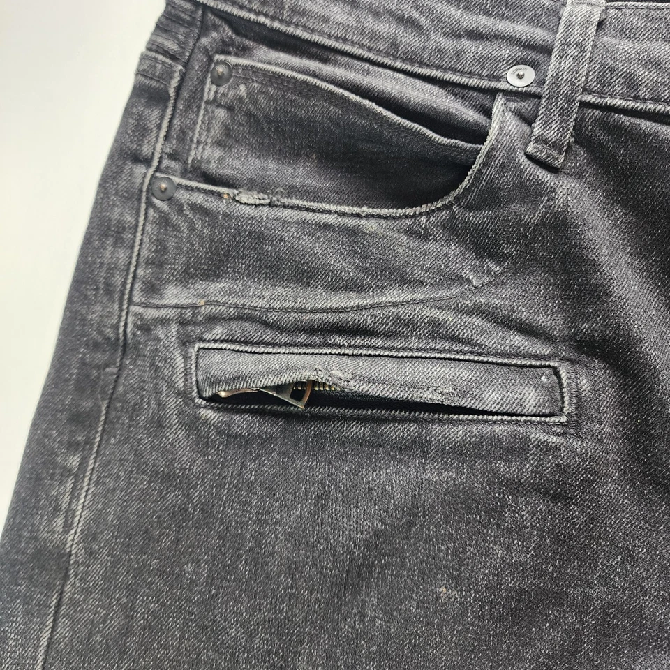 Мужские джинсы Hudson Blinder 36x32 черные искусственно состаренные байкерские на пуговицах с разорванными коленями - Изображение 4 из 4