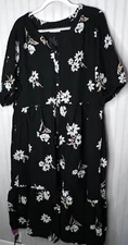 Sonoma Womens DRESS 3X Black Tan White Floral Tier Ruffle Cotton Pockets Market