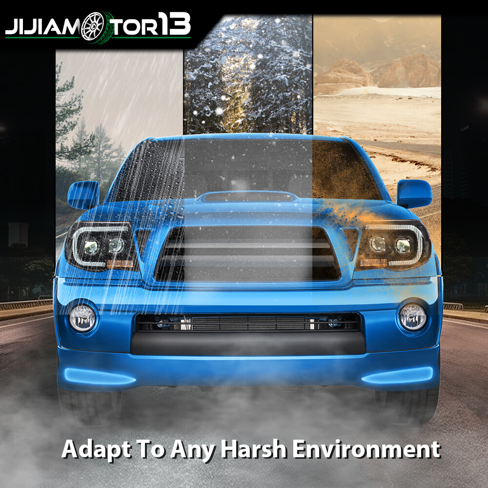 Fit For 2005-2011 Toyota Tacoma Black Housing LED Tube Dual Projector Headlights