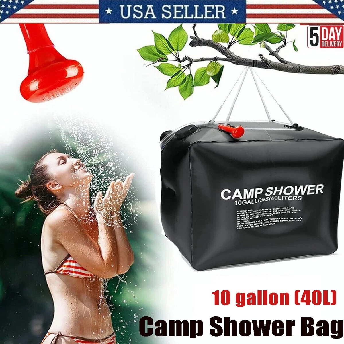 40L Portable Shower Heating Pump Bag Solar Water Heater Outdoor Camping Camp