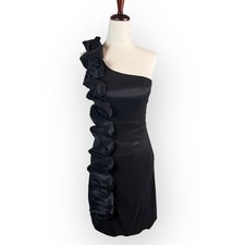 VTG Y2K Forever 21 LBD Black Dress One Shoulder Ruffle Bodycon Size Small