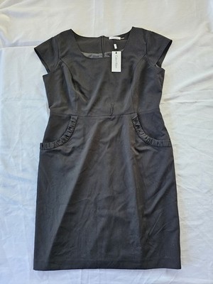 Calvin Klein Modern Essentials Cap Sleeve Black Sheath Dress No Belt Plus Sz 16