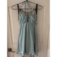 Seafoam Halter Neck Mini Dress Plunging Empire Waist Open Back Sleeveless Sz S