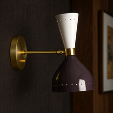 1950's Mid Century Brass Italian Diabolo Wall Sconce Light -Fixture 2 Bulb Pair