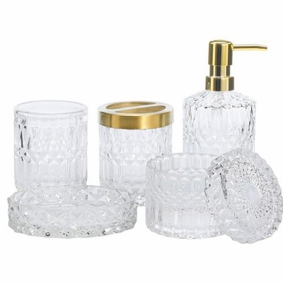 5Pcs Glass Bathroom Complete Set, Lotion Dispenser, Soap Dish, Toothbrush Hol...