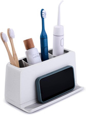the Ledge Toothbrush Holder, 3-Slot, Bathroom Vanity Counter Organizer with Cord