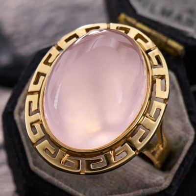 925 Sterling Silver Greek Key Pattern Rose Quartz Lab Created Gemstone Ring
