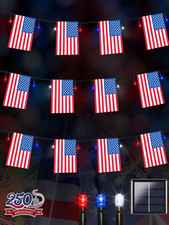 4Th of July Decorations, Solar American Flag Lights Outdoor with 8 Modes, 18.8FT