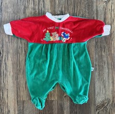 Vtg Little Me My First Christmas Velour Sleeper Baby Outfit 3 Months Holiday 90s