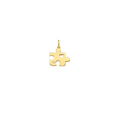 1pt Diamond Cutout Heart Mini Puzzle Charm Pendant 14K Yellow Gold