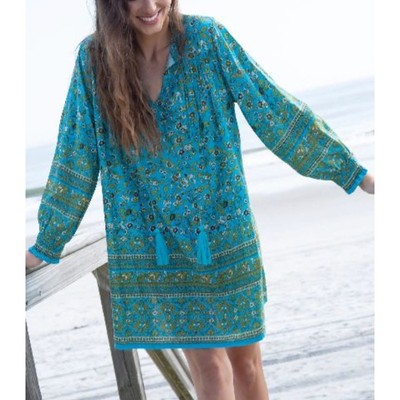 Natural Life Dara V-Neck Boho Floral Long Sleeve Mini Dress Small