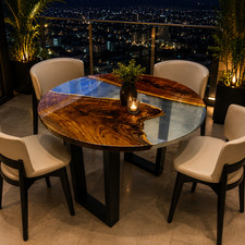 Mesa redonda de madera de lujo 24"X24" | Muebles de comedor de resina epoxi cristalina
