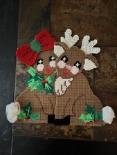 Vintage Plastic Canvas Christmas Reindeer Couple Completed Needlework