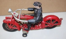 VINTAGE HUBLEY INDIAN CAST IRON MOTORCYCLE 4 CYLINDER W/ DRIVER CLICKER WORKS