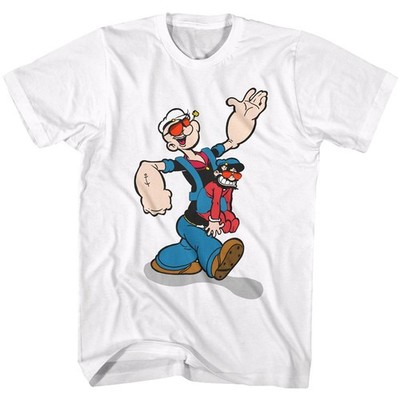 Popeye Pappa Popeye Kurzarm T-Shirt Herren Weiß Baumwolle Rundhalsausschnitt