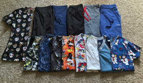 Lot of XS Scrubs: 5 XS Petite Pants, 9 Tops (8 XS and 1 Small)