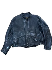 Vintage Protech Leather Apparel Motorcycle Jacket Sz 48 Black w/ Accorion Panels