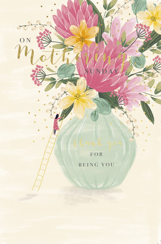 Luxury Giant Flower Vase Mothering Sunday Card - Gold Foil Detailed Finish
