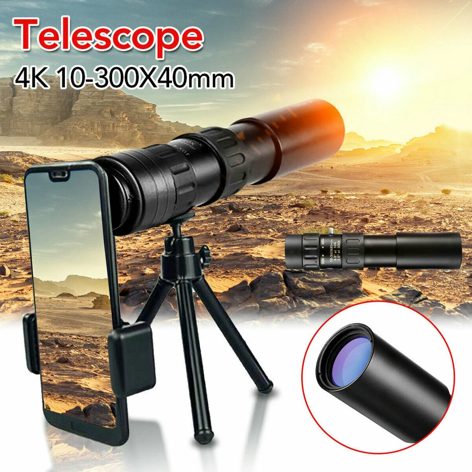 4K 10-300X40mm Super Telephoto Zoom Portable Monocular Telescope w/Tripod + Clip - Image 4 of 4