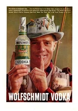 1958 Wolfschmidt's Vodka Fly Fisherman Lures Hat Plaid Shirt Pole Pipe Print Ad