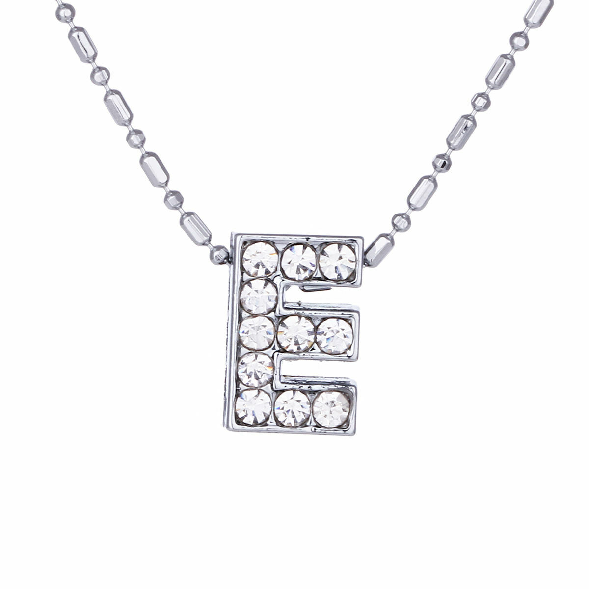 Collier Argent 925 Avec Pendentif Lettre E Et Topaze Blanche - Longueur 16 Pouces (40cm) - Neuf