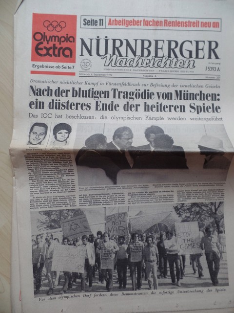 Olympia 1972 Attentat - Nürnberger Nachrichten 6. September - Blutige Tragödie Olympia 1972 Attentat - Nürnberger Nachrichten 6. September - Blutige Tragödie