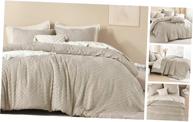 Oatmeal Queen Comforter Set, 3 Pieces Tufted Boho Queen (90