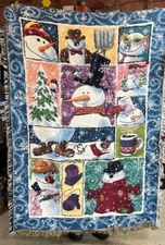 Frosty Snowman Tapestry Throw Crown Crafts 58x40 USA Goodwin Weavers 100% Cotton