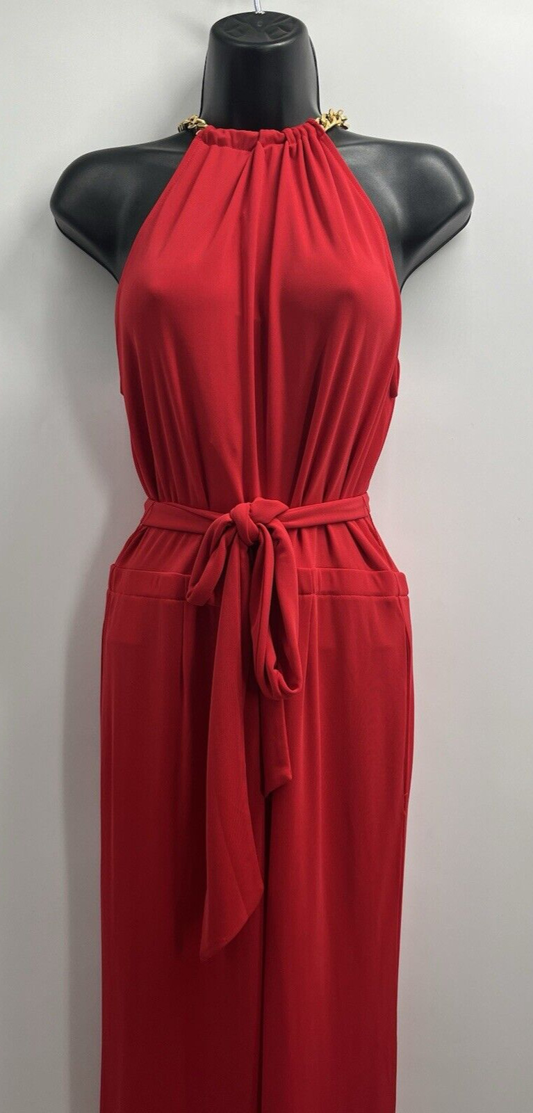 Elie tahari collection Women's Sleeveless Chain BLAZE RED Jersey Jumpsuit Size M image 2