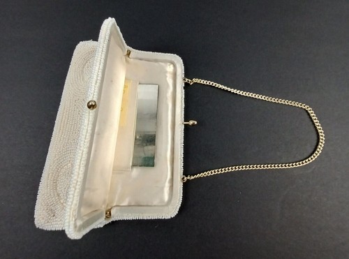 Vintage Safco Bag White Beaded Evening Purse With Mirror - Picture 6 of 9